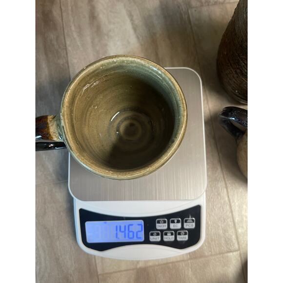 Unknown Brand Studio Pottery Mug Signed RK Green Stoneware Vintage Handmade - Picture 5 of 7